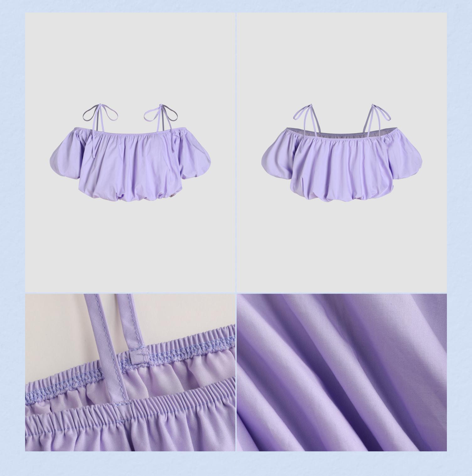 Cider [size 0-10] Off-shoulder Knotted Bubble Short Sleeve Blouse