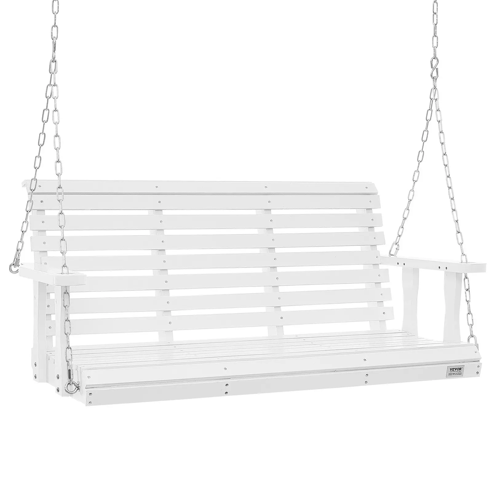 VEVOR 4.5 ft Seat Heavy-Duty Sturdy Wooden Porch Swing Bench, 880 lbs Load Capacity Outdoor Hanging Chair with Hanging Chains for Courtyard Garden, White, No Assembly Hassle for Adults [ToolUpgrade]