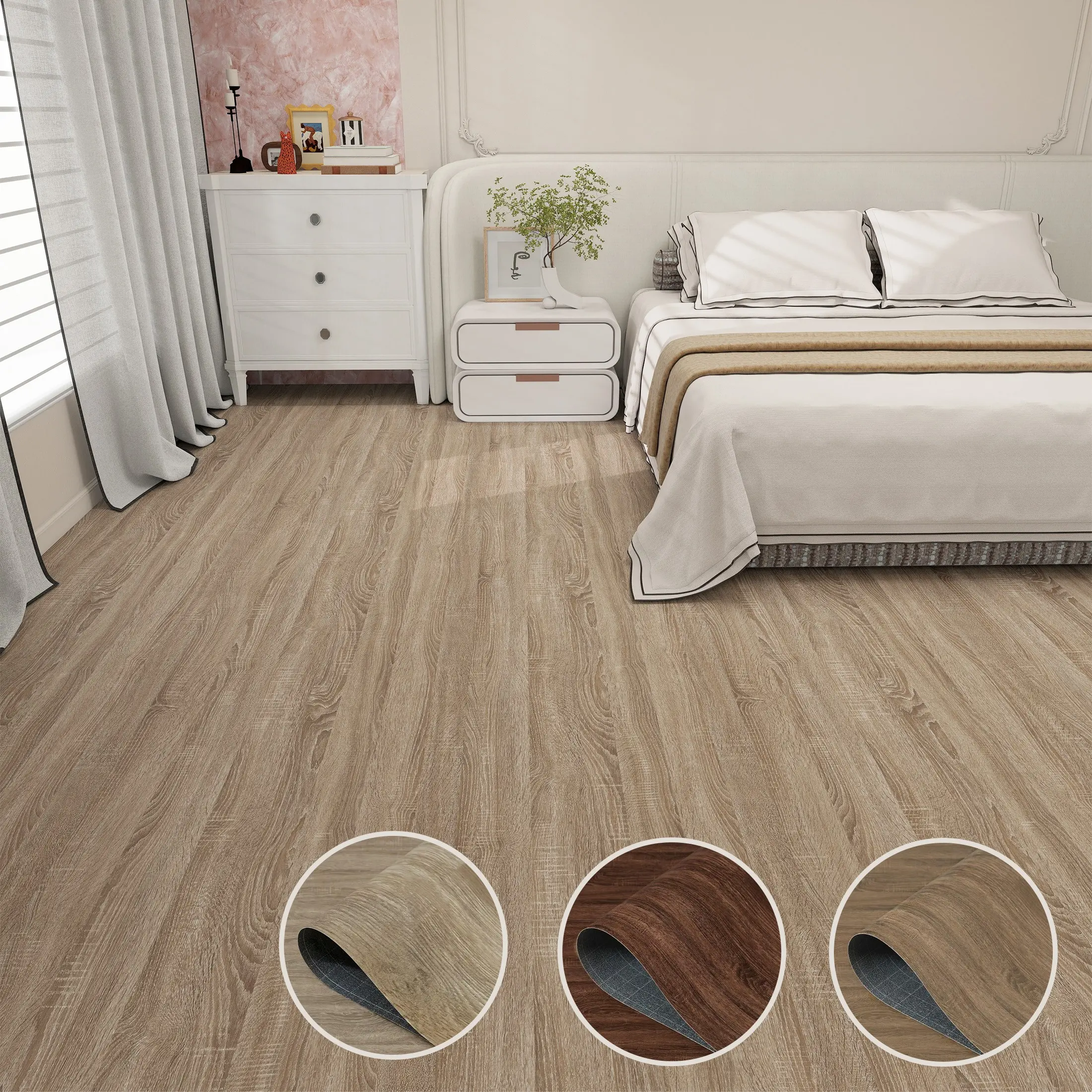 1 Roll 40cm x 2/3/5/10m Self-Adhesive Floor Sticker, 3 Colors Self-Adhesive Vinyl Planks, Waterproof Non-Slip with Grid Backing for Living Room Bedroom Kitchen, Home DIY Renovation