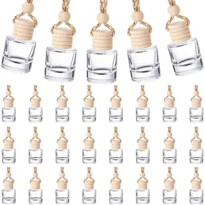 Domensi 70 Pieces Hanging Car Diffuser Air Freshener Bottle Bulk Empty Glass Refillable Perfume Bottles Oil Diffuser Aromatherapy Pendant for Auto Interior Ornaments Decor (Clear)