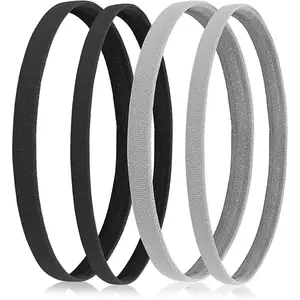 4 Pieces Athletic Sports Headband Elastic Thin Hair Bands Non Slip Silicone Grip Skinny Yoga Exercise Soccer Sweatband Headwear for Boys Men Girls Women