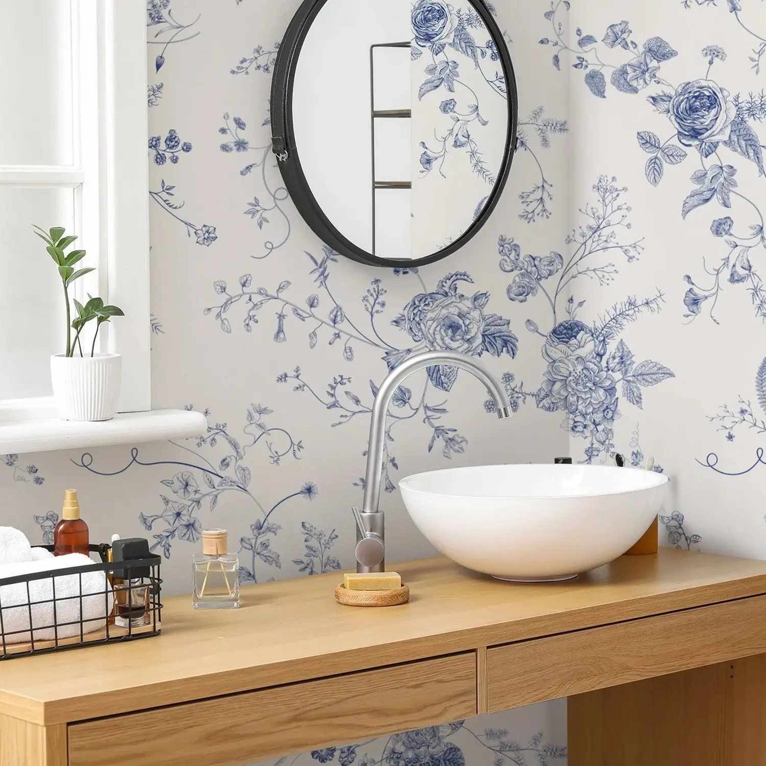 French Country Vintage Floral Wallpaper, Self-Adhesive, High-Quality Print, Durable, Easy to Cut, DIY Removable, Bedroom Decor, Furniture Renovation, Peel And Stick Wallpaper