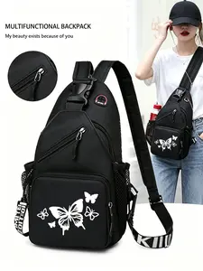 Butterfly Patterned Convertible Crossbody Bag/backpack, Multi-functional Chest Bag with Convertible Zippered Shoulder Strap, Multiple Pockets, Suitable for Travel, Sports, and Daily Commuting