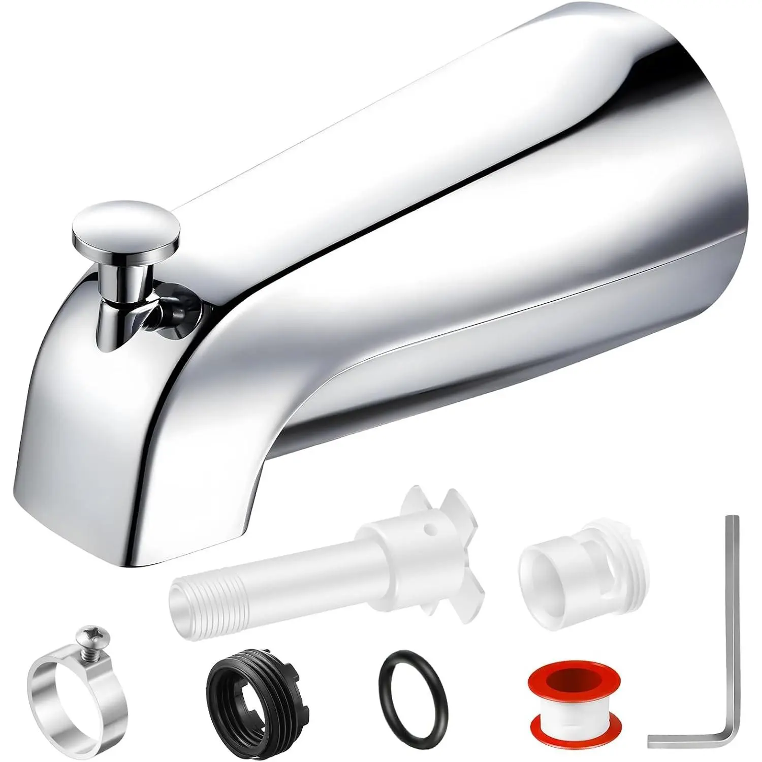 Chrome Bathtub Tub Spout with Diverter - Universal Replacement for Bathtub Use, Fits 1/2'' Copper Pipe, 1/2'' IPS Size, 3/4'' IPS, Includes Adapters, Solid Chrome Finish