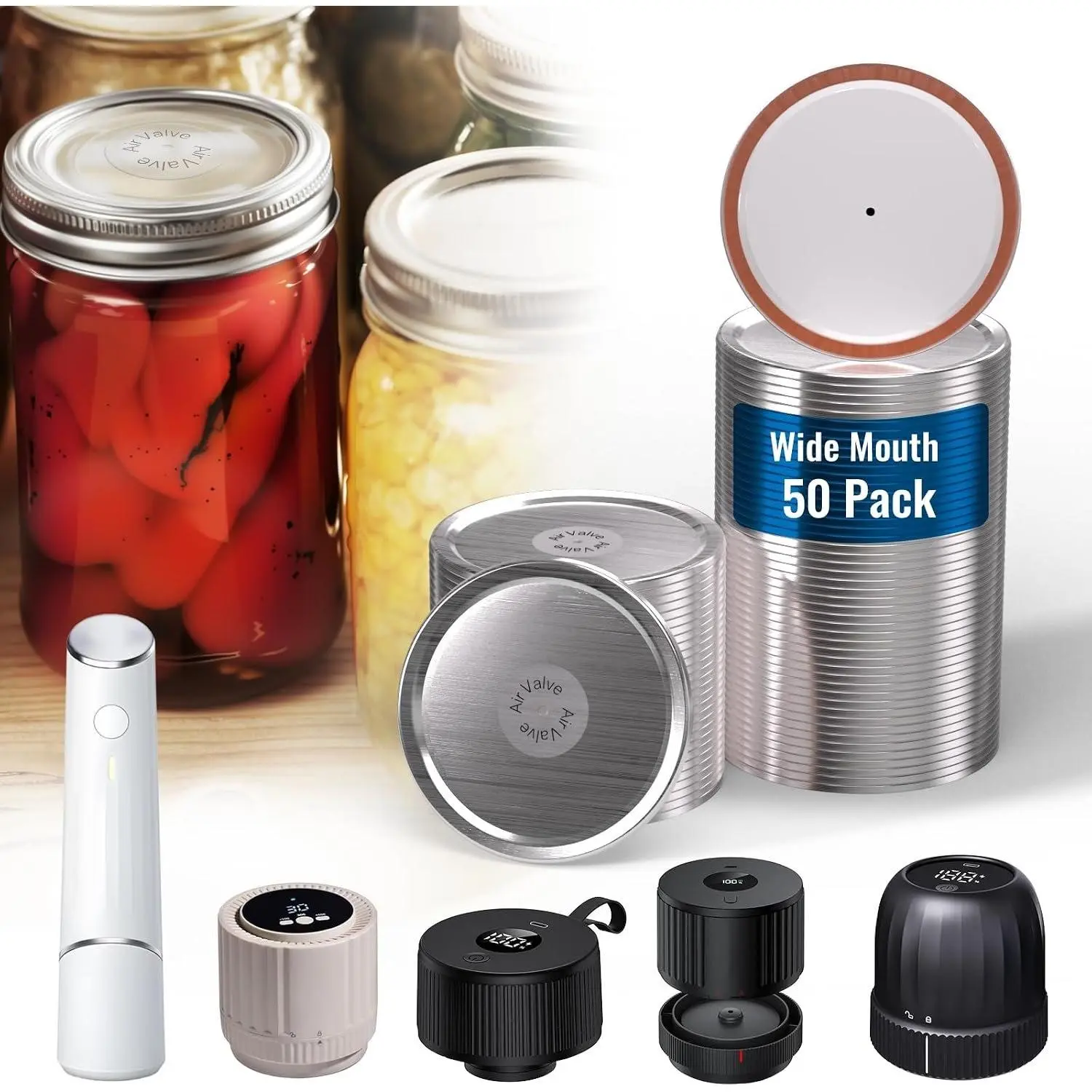 50 count Wide Mouth (3.31") Canning  for Mason Jars Vacuum Seal | Leak-Proof & Vacuum Seal, Compatible with Electric Vacuum Sealers, for Canning , Jams, Fruits