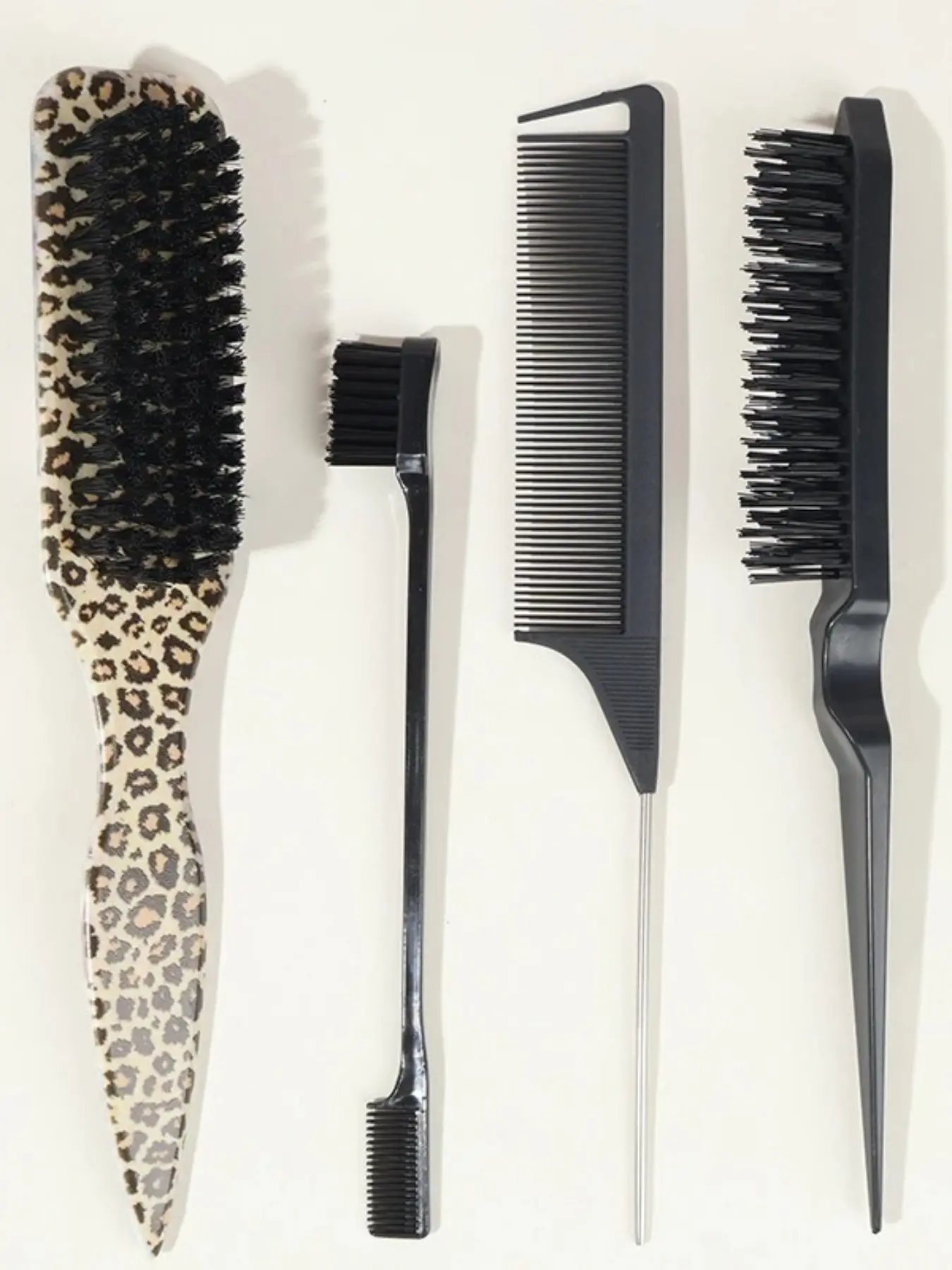 Boar Bristle Back Comb Hair Brush, Smooths Ponytails & Bun, Flatens Frizz, Organizes Hairline, Ideal for Detangling & Styling