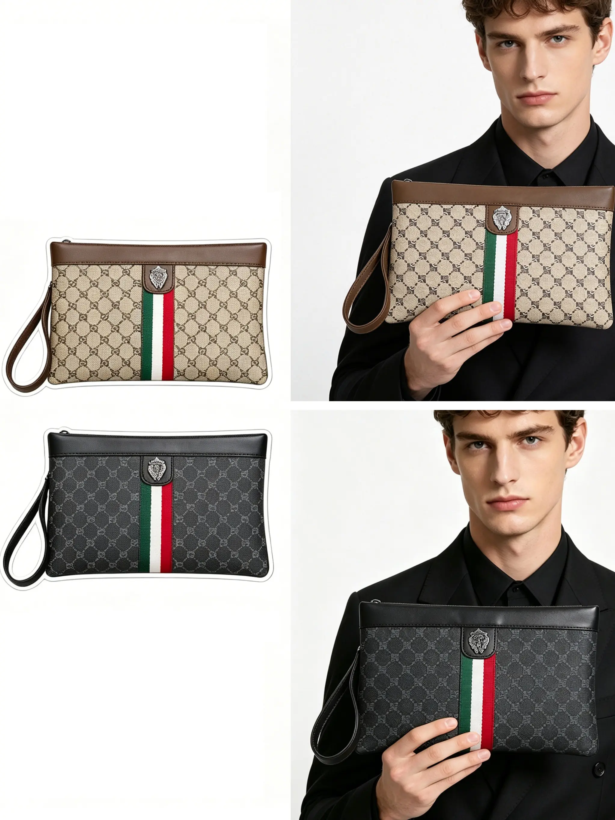 Men's Wrist Strap Crossbody Bag, Fashionable Graphic Print PU Envelope Clutch Pouch, Large Capacity Portable Phone Wallet Card Holder