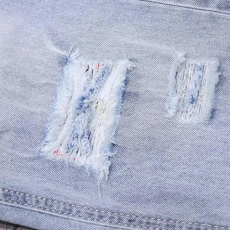 Fashion Luxury Clothing Washed Men's Casual Denim Jeans for Spring and Autumn Slim Fit Solid Pants Streetwear Ripped Holes Male