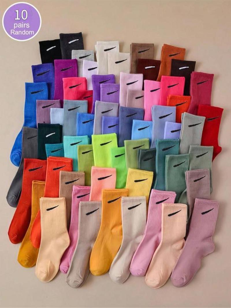 10 pairs of Random Color Women's Crew Socks, Casual Comfortable Breathable Mid-calf Socks for Daily Wear, Multipack Knit Socks for All Seasons, Underwear for Women,UU