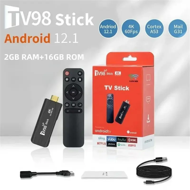 4K新品未使用品AndroidテレビstickTV大容量16GB Android 12.1 TV Stick, 4K HD 1G 8G TV Box, 2.4G 5G Dual WiFi Smart