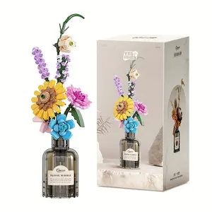 Creative Floral Building Set, Charming Mini Building Blocks, Suitable for Adults and Teens Over 6 Years Old, Creative DIY Building Block Flowers, Valentine's Day Gift, Home Decoration