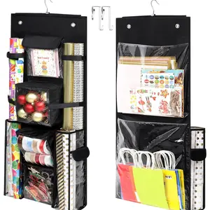 Hanging Gift Wrapping Paper Storage 40x16 inch Double-Sided Gift Wrap Organizer Christmas Wrapper Paper Container Craft Roll Organizer Behind The Door Heavy Duty Oxford Gift Bag Holder