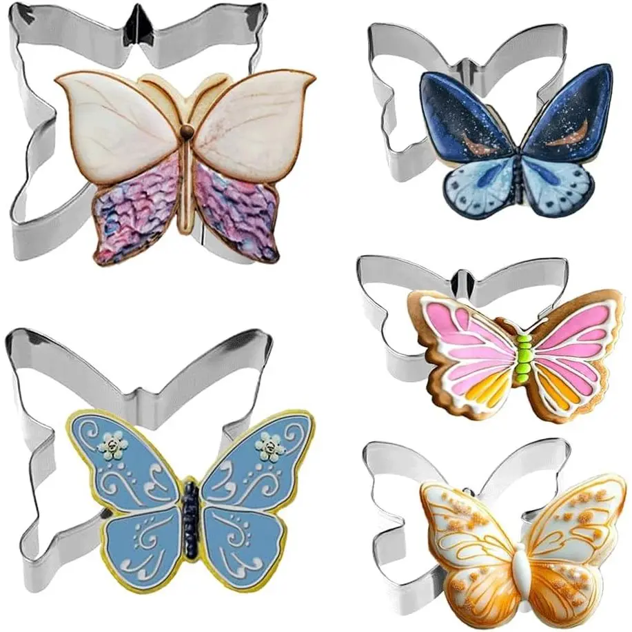 5 count Butterfly Small Cookie Cutters Set holiday cookie  set for Baking Homemaking Cookie Biscuits Dough
