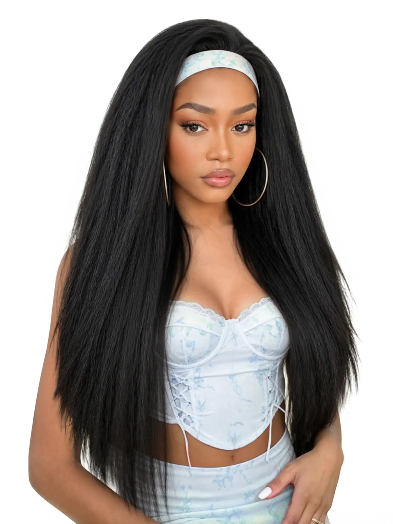 Kinky Straight Headband Wig for Women, Headband Style Wig, Yaki Straight Wigs with Headband, Kinky Afro Wigs for Women, Stylish Hair Accessories