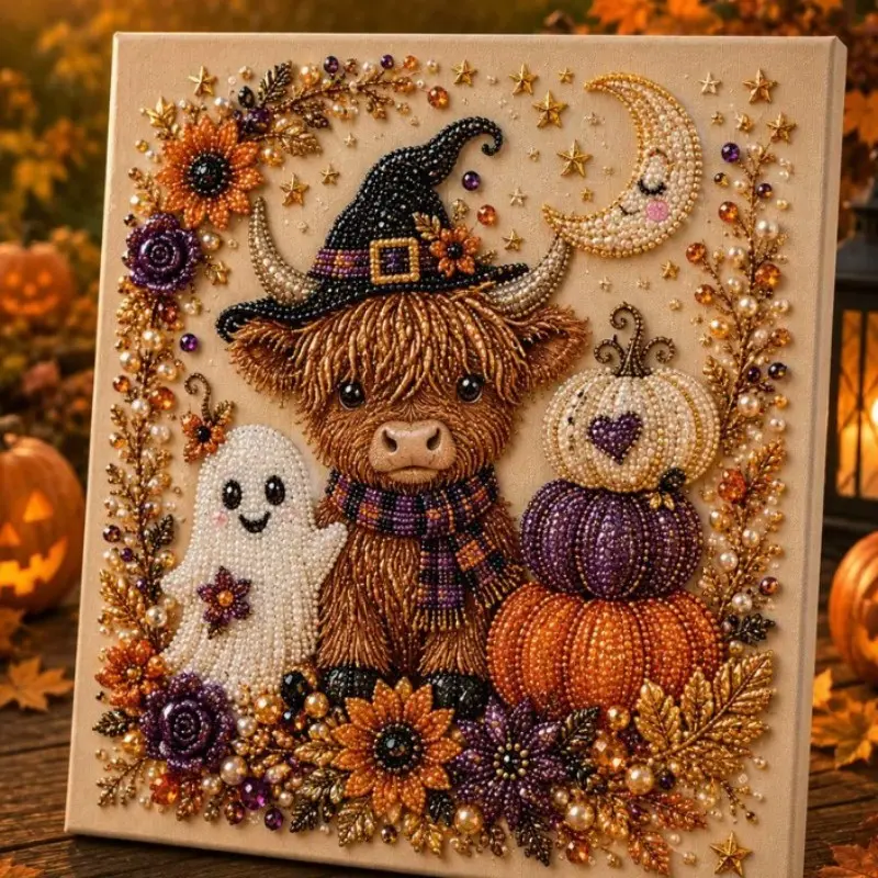 Halloween Ghost Diamond Puzzle DIY Kit, Creative Craft Material Pack, Elegant Wall Decor, Perfect for Halloween Home Decoration & Party Gifts