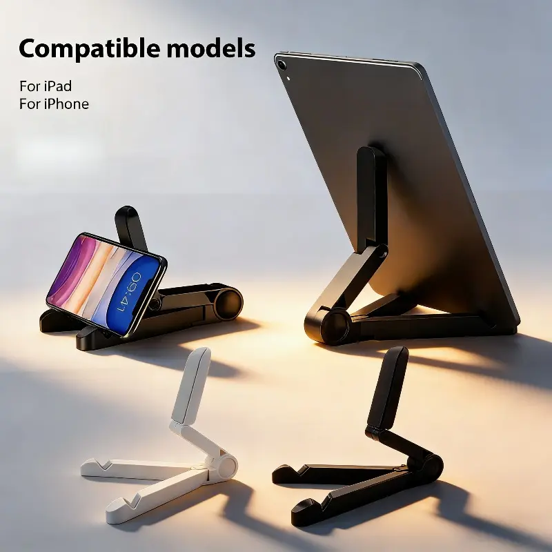 2-Piece, Adjustable Portable Tablet Stand, Folding Tripod with Anti-Slip Base and Anti-Slip Design, Compatible with/Air/Mini, Smartphones, E-Readers, Smart Tablets - Lightweight and Stable Stand for Home, Office, Travel, Desk