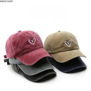 Distressed Washed Heart Baseball Cap for Men and Women, Adjustable Retro Sun Hat for Outdoor Sports Travel and Daily Wear