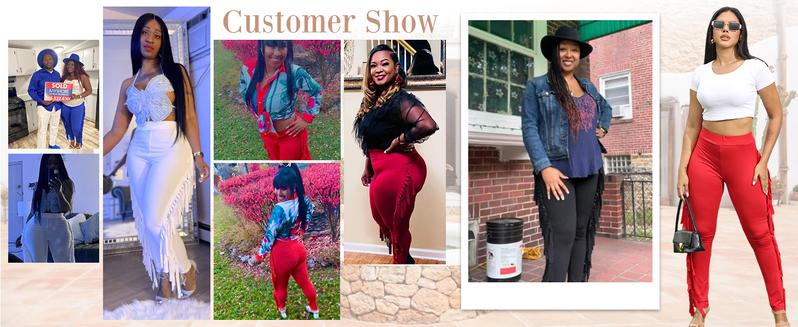 Women's Casual High Waist Fringed Pants With Elastic Waist - Bodycon Tassels Side Long Jogger Sweatpant Womenswear Minimalist Skinny Highwaist Bottom Women's Casual High Waist Fringed Pants With Elastic Waist - Bodycon Tassels Side Long Jogger Sweatpant Womenswear Minimalist Skinny Highwaist Bottom