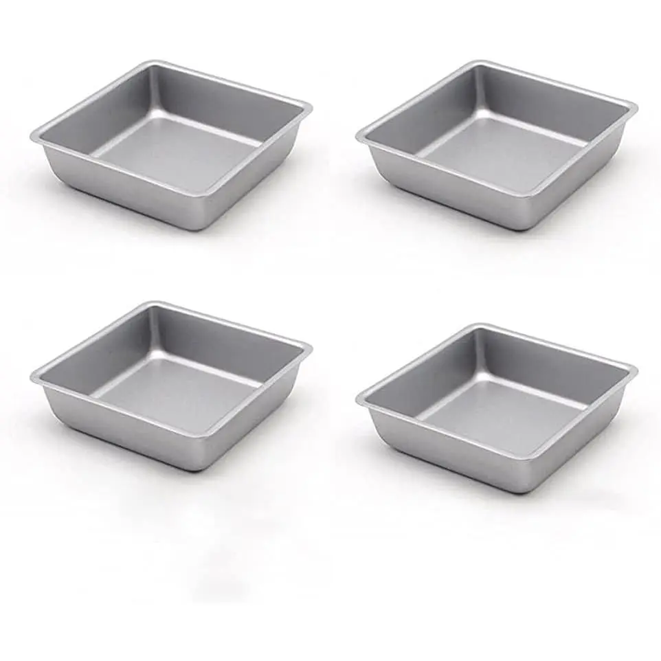 Flunyina 4-Inch Non-Stick Square Carbon Steel Cake Pans Set of 4, Sturdy Durable Oven-Safe Food Grade Cake Tins for Cheesecake, Housewarming, Birthday Party Brownie Making, 4 Inches