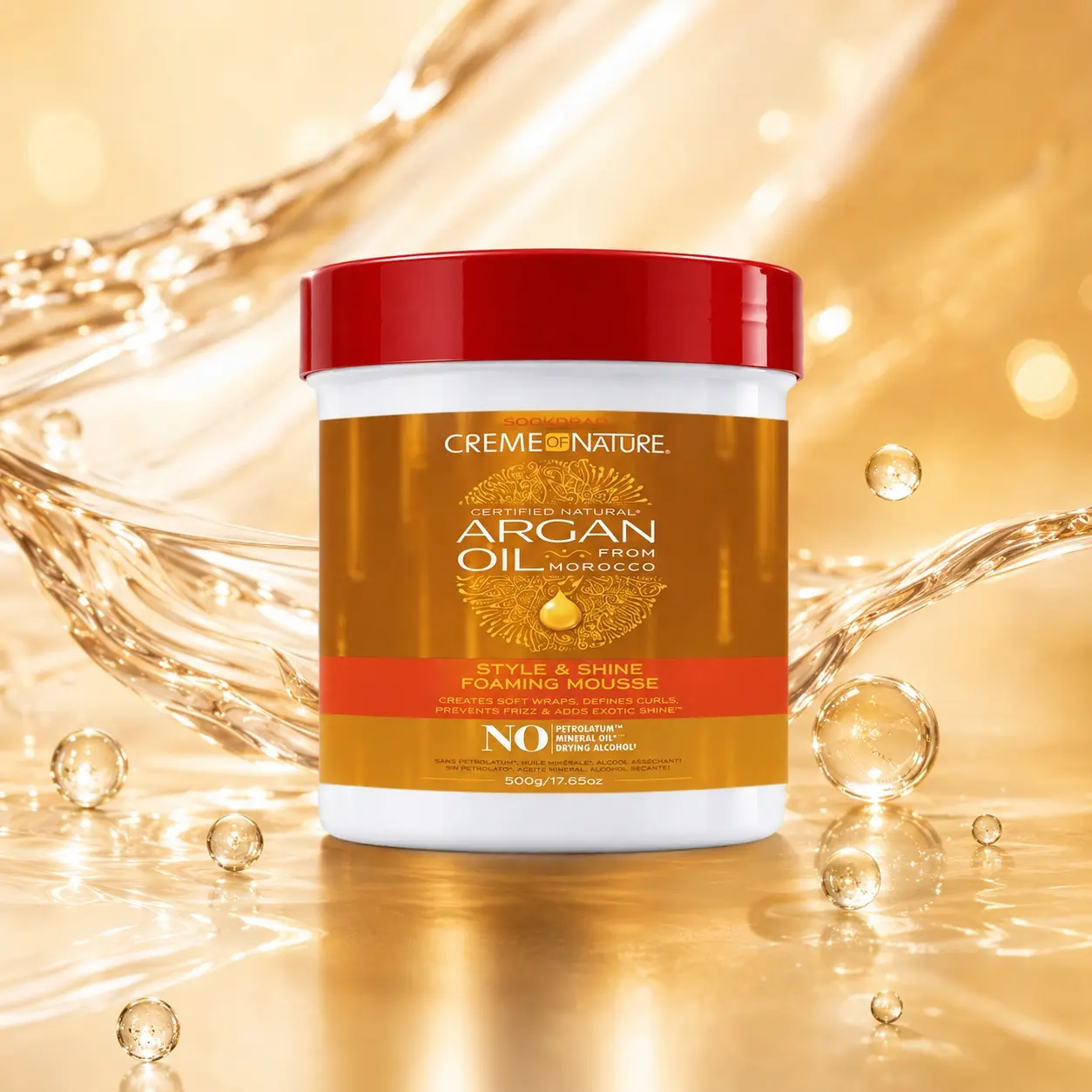 Morocco Argan Oil Foaming Mousse, Creates Soft Wraps, Defines Curls, Prevents Frizz, Adds Exotic Shine, Hair Styling Product, 500g/17.65oz