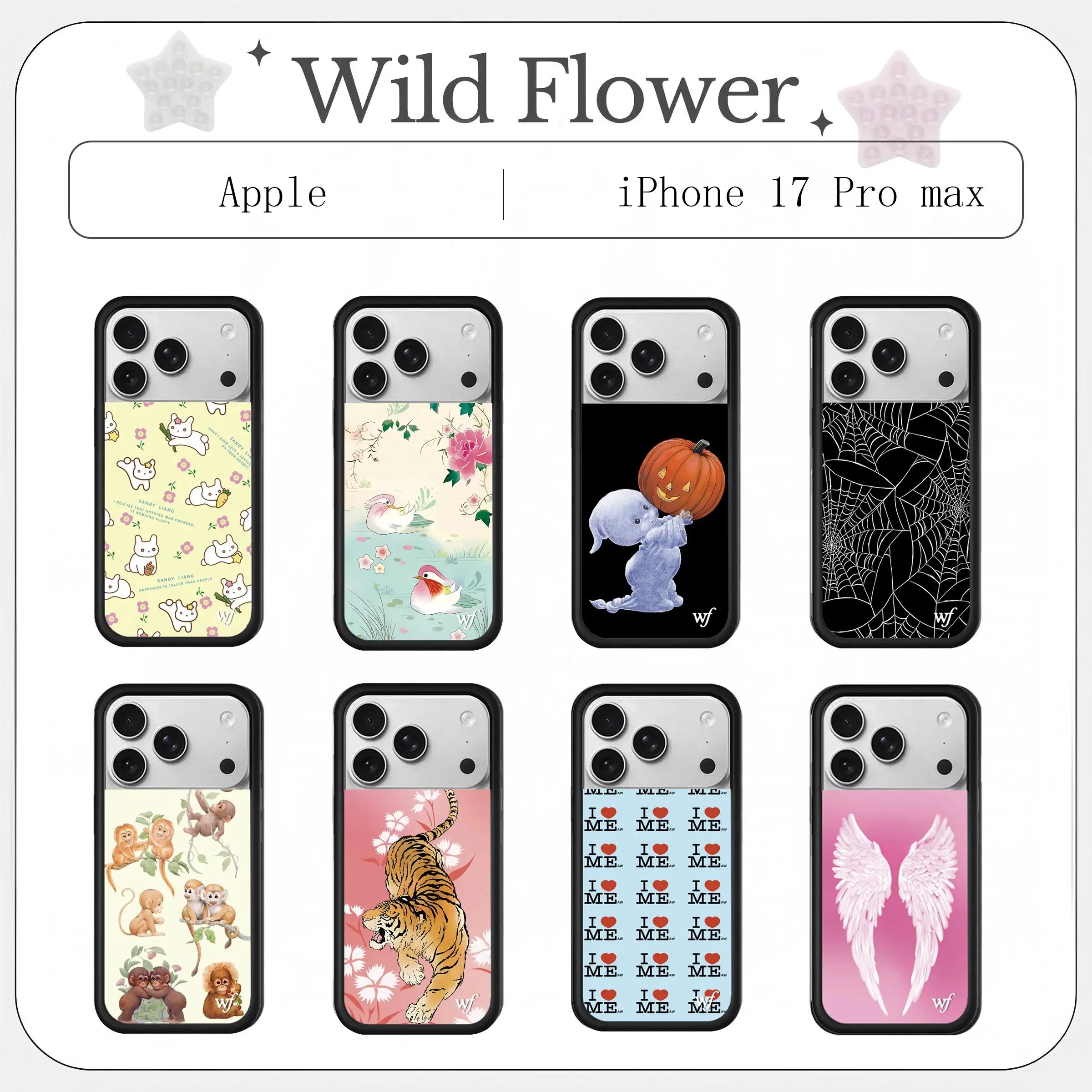 Trendy Coquette Aesthetic Mixed Cartoon Cover Phone Case with Animal, Wildflowers Patterns - Shockproof Protective Accessories for iPhones 12+17 (12,13,14,15,16,17 Pro Max Plus) Cherry Soft