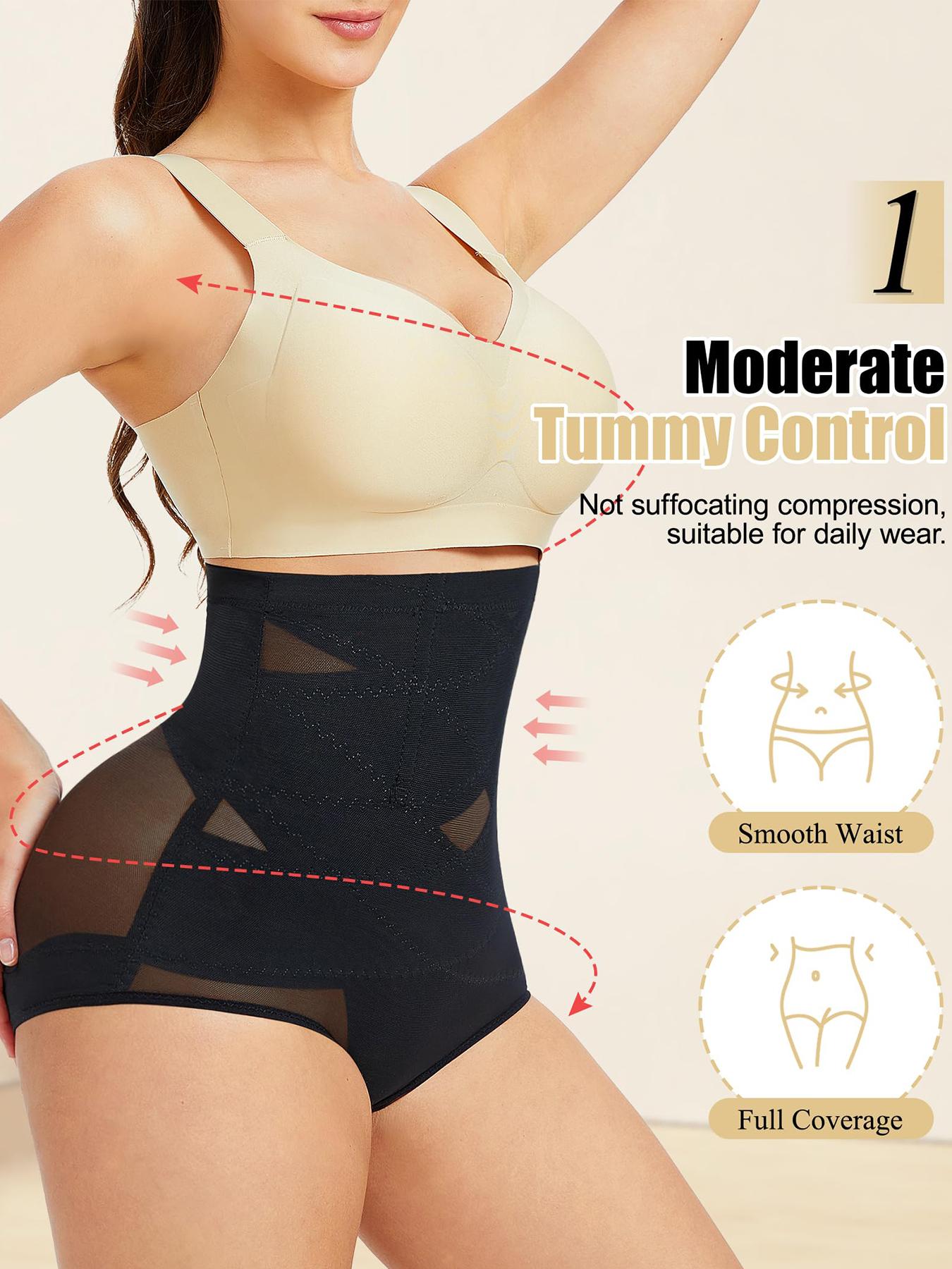 【Plus Size】 Solid Color Mesh Criss Cross Design High Waist Shapewear Panty, Breathable Comfortable Tummy Control Butt-lifting Shaper, Tummy Control Butt Lifter, Ladies Shapewear Bottoms