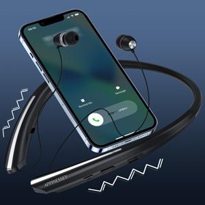 Bluetooth Headphones Retractable Neckband, Bluetooth Headset with Microphone Vibration Call, Stereo Noise Cancelling Earphones for Workout Sports Driving (Black)