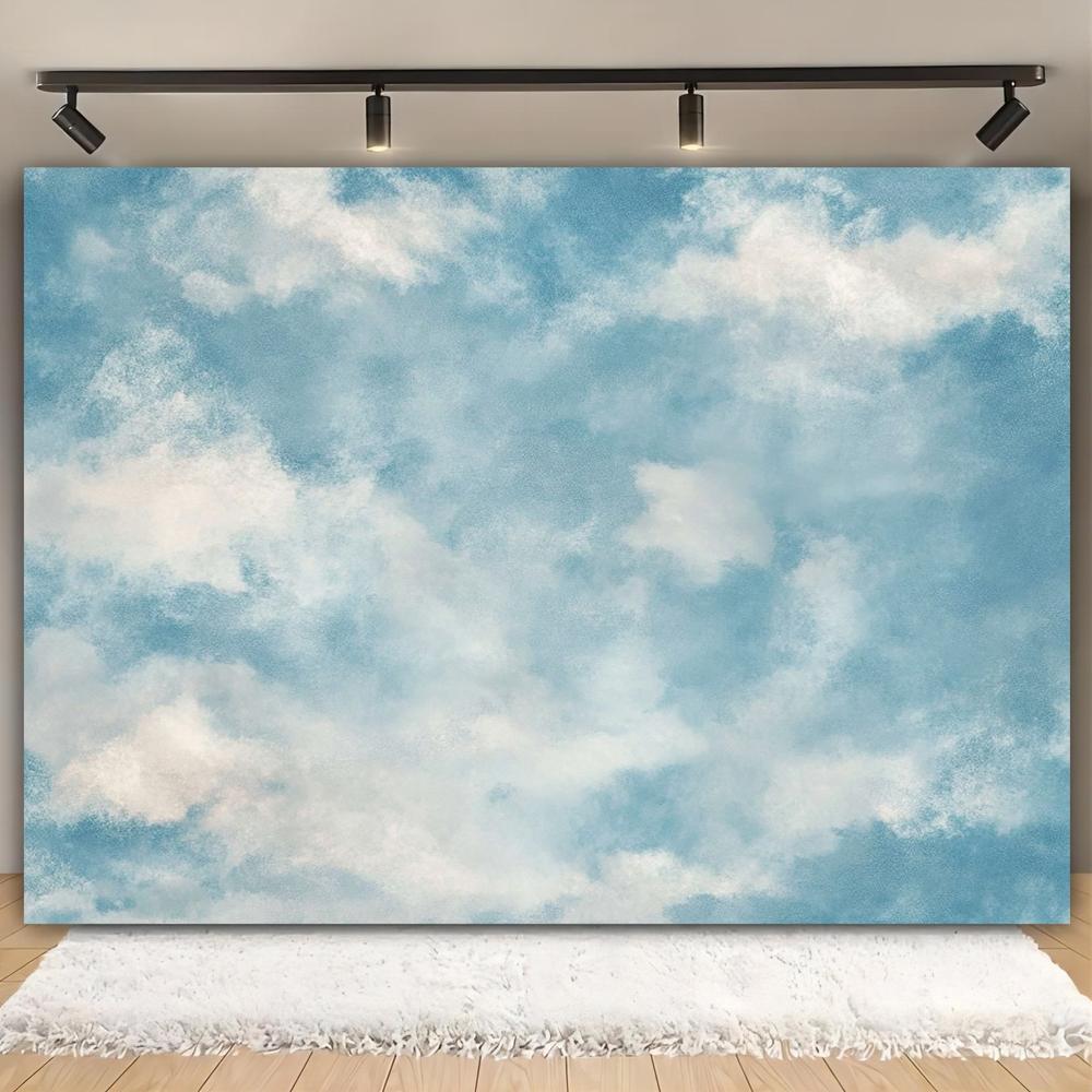 1pc 2D Flat Translucent Blue Cloud Abstract Polyester Backdrop Banner - Versatile Photo Prop for Weddings, Birthdays, Anniversaries & Parties - No Electricity Needed, Lightweight & Durable Design