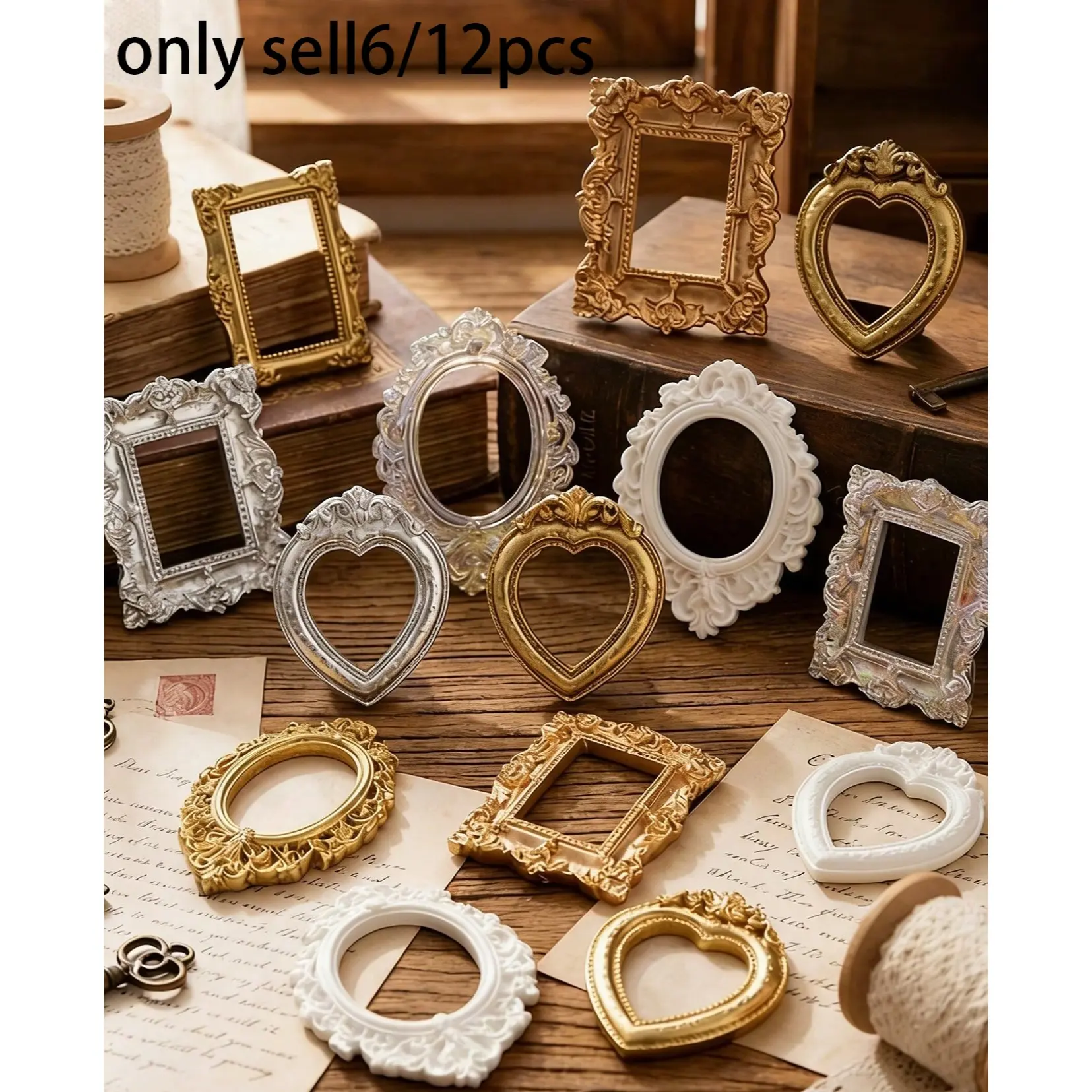 6/12 pcs Vintage Victorian Style Mini Photo Frames, DIY Decoration Props, Dollhouse Accessories, Jewelry Display, Birthday & Graduation Gifts