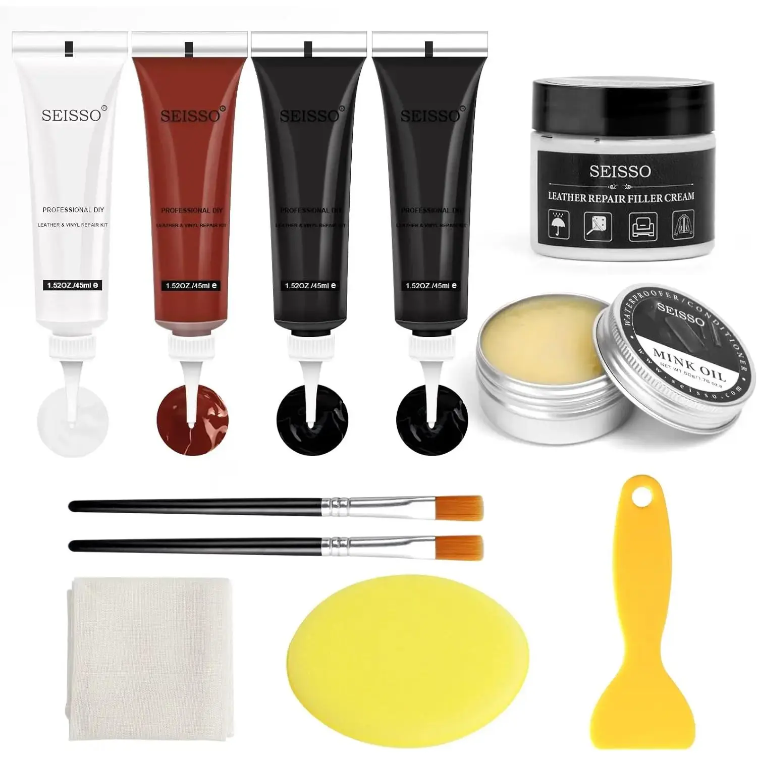 Leather Repair Kit for Furniture, Vinyl Repair Kit, Leather Dye, Leather Repair Filler - Restorer of Scratch, Tears, Burn Holes, Leather Repair Gel for Couches, Car Seats, Shoes