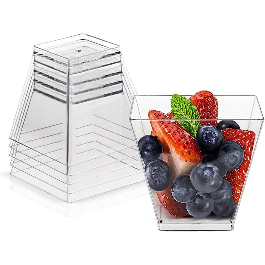 50 Pack 3.5 Oz Square Dessert Cups,Plastic Clear Dessert Cups,Disposable Tasting Cups  for Desserts,Appetizers,Mousse