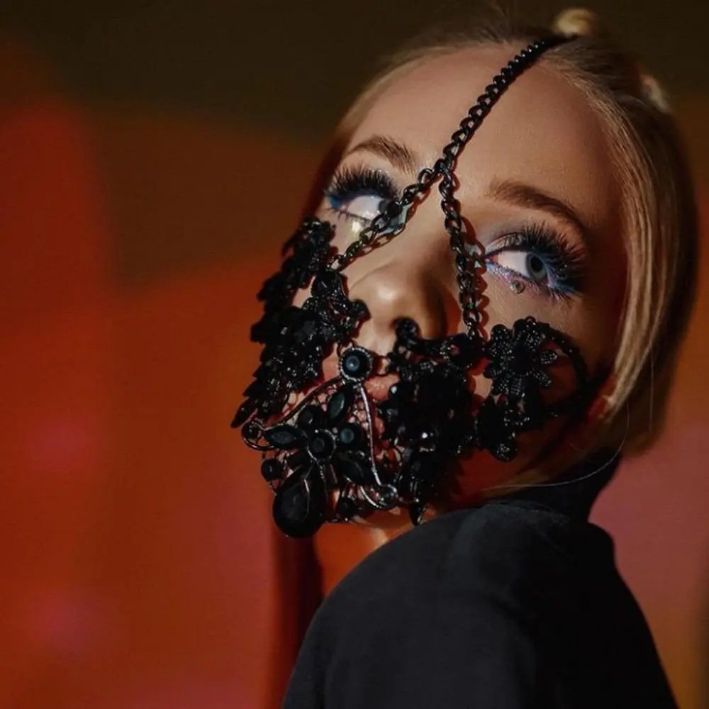 2026 Elegant Hollow Black Half Face Mask, Stylish Cosplay Facial Cover, Halloween Holiday Party Costume Decor Prop, Gothiccore Trendy Summer Event Matching Accessory #summervibes, Accessories, Lace