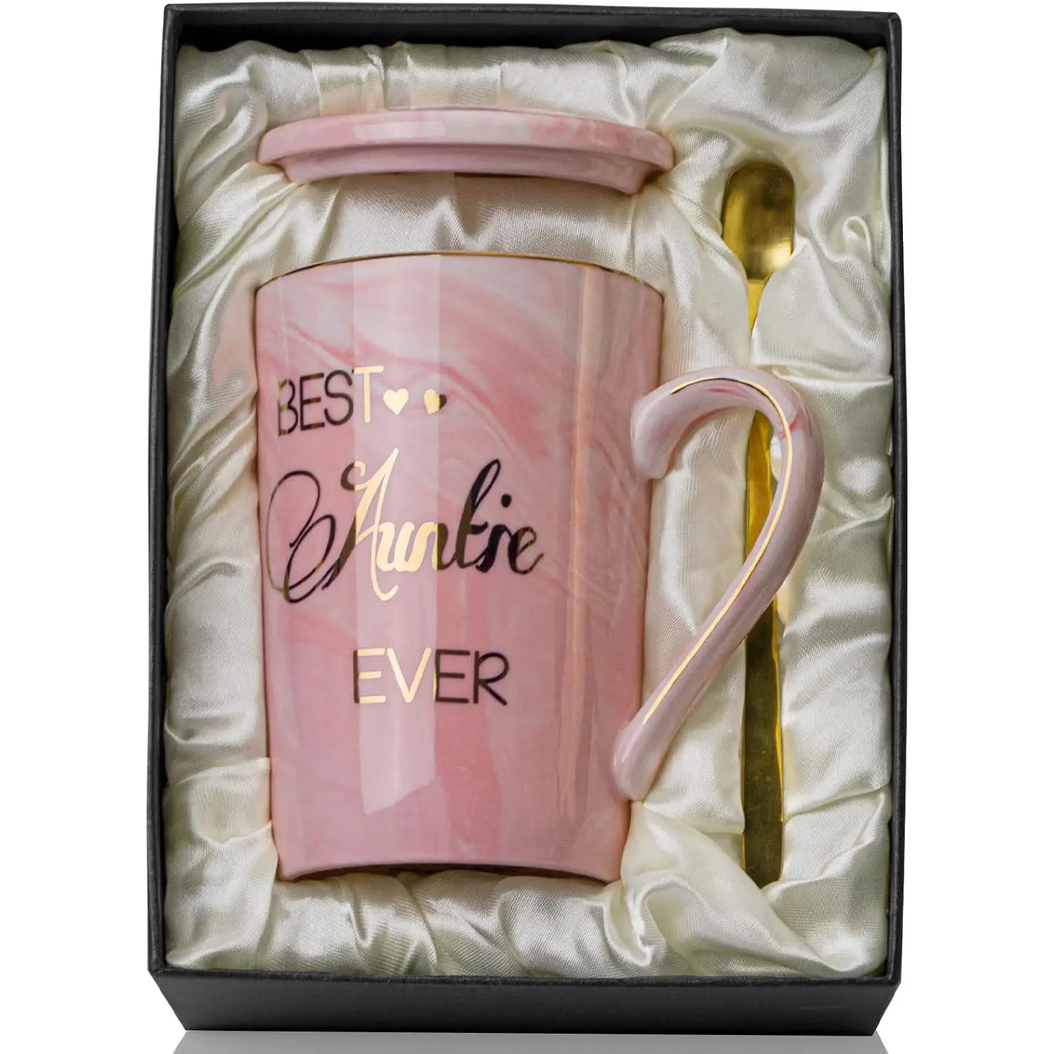 Aunt Gifts for Aunts from Niece -  Day Birthday Gifts for Aunt | 14Oz  Marble Ceramic Coffee Mugs Print with Real ,  Aunts Auntie Ever  Mug with Lid Spoon Card, Nice Box