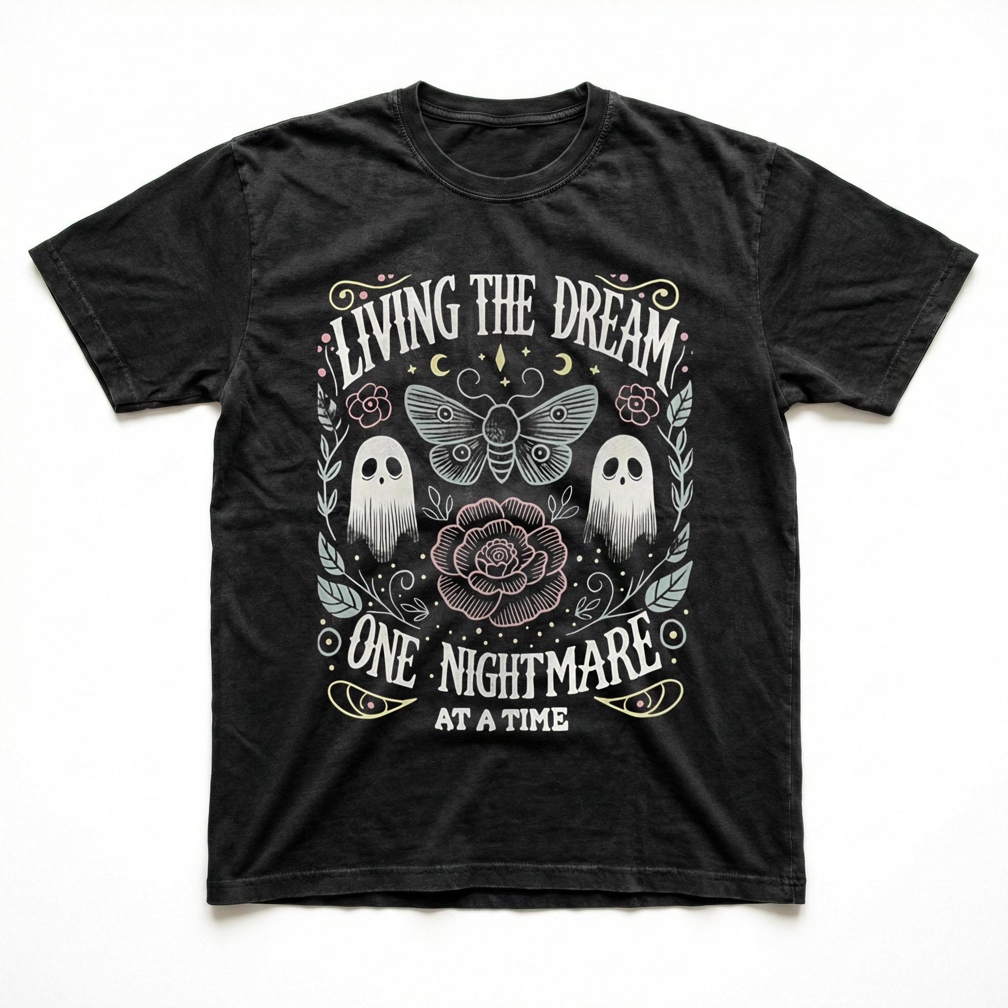 Summer T-Shirts Women's Vintage-Inspired "Living The Dream One Nightmare At A Time" Graphic T-Shirt
