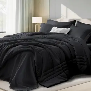 Comforter Set Black - Bed in a Bag  Size 7 count, Soft Bedding Set for  Seasons,   Comforter Set with Comforter, Sheets, Pillowcases & Shams
