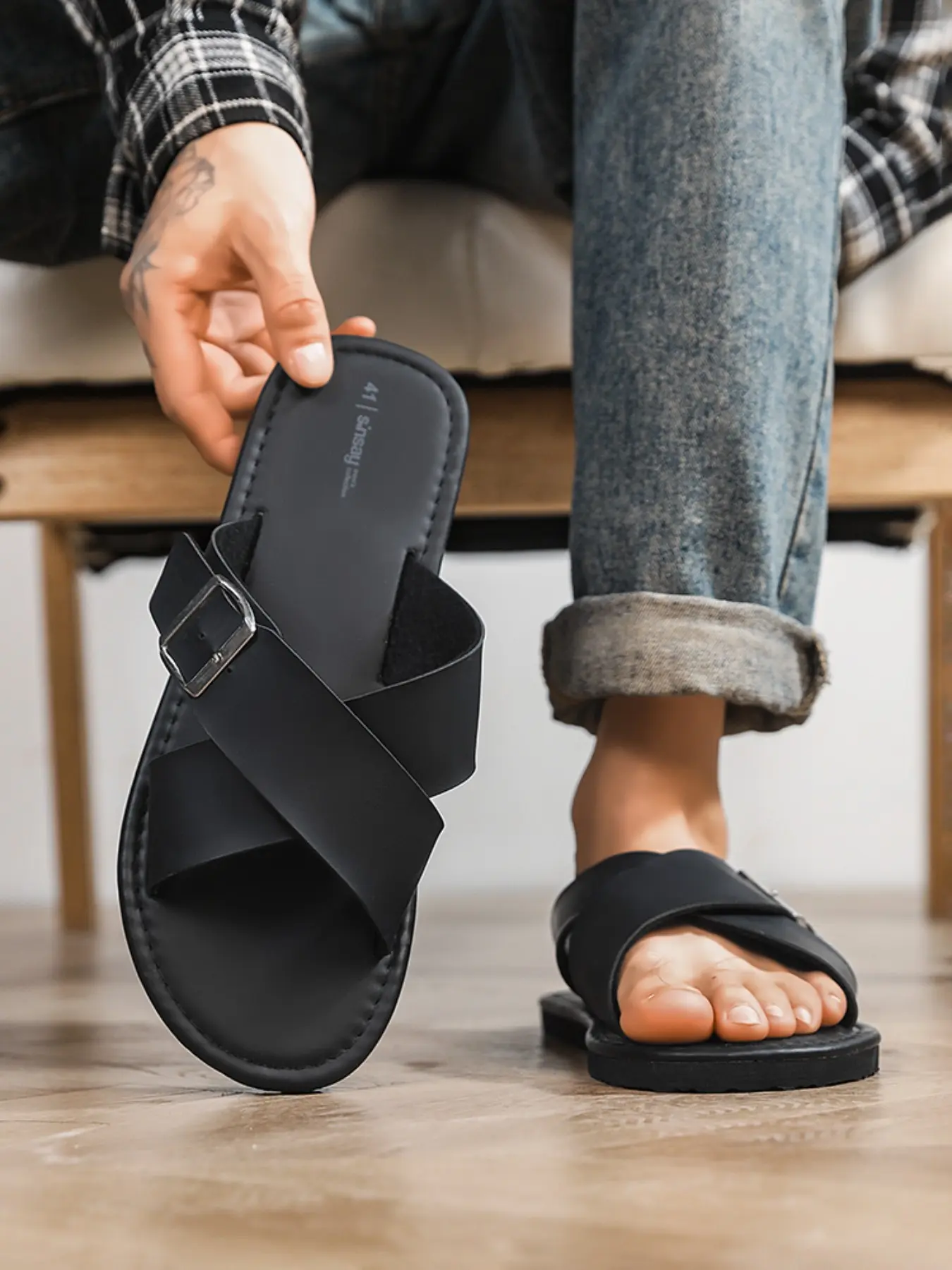 Men's Velcro Sport Slippers, Arch Support, Shock Absorption, Non-Slip Sole, Comfortable for All Seasons, Casual Style, Eva Material