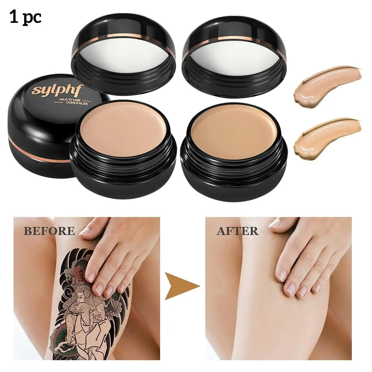 1PC full coverage concealer, Cosmetics Foundation, waterproof and sweat resistant, High Coverage Body Makeup Concealer, Lasting Concealer, Concealer for Scars, covers tattoo scars, blemishes and natural makeup effect