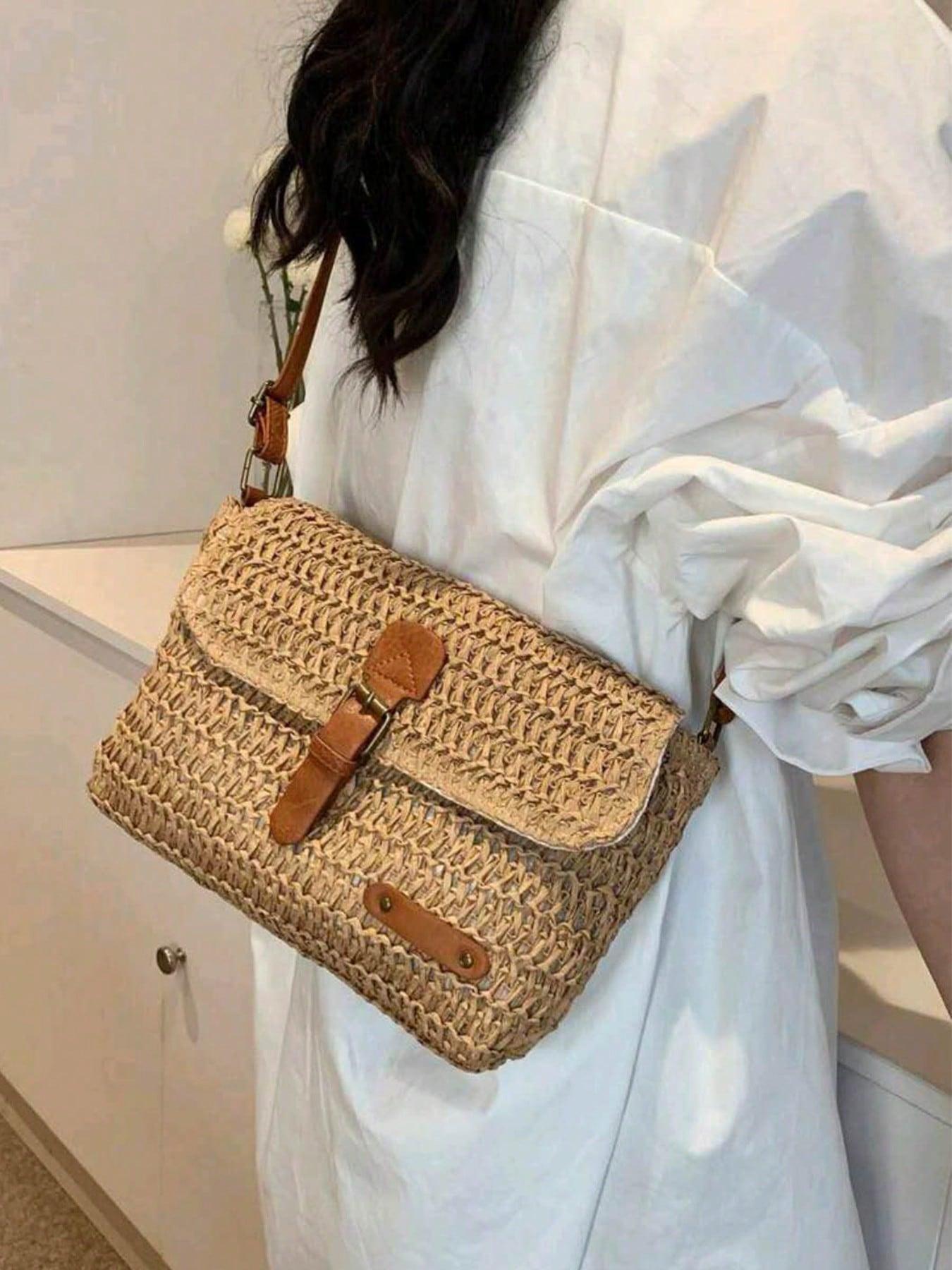 Women's Fashionable Straw Bag, Textured Shoulder Bag, Casual Stylish Crossbody Bags for Daily Used, Trendy All-match Sling Purse Commuter Bag
