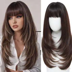 New Arrival European American Women Long Layered Straight Synthetic Full Wig, Heat Resistant High Temperature Fiber Natural Hairline Adjustable Wig Cap for Daily Party Casual Wear