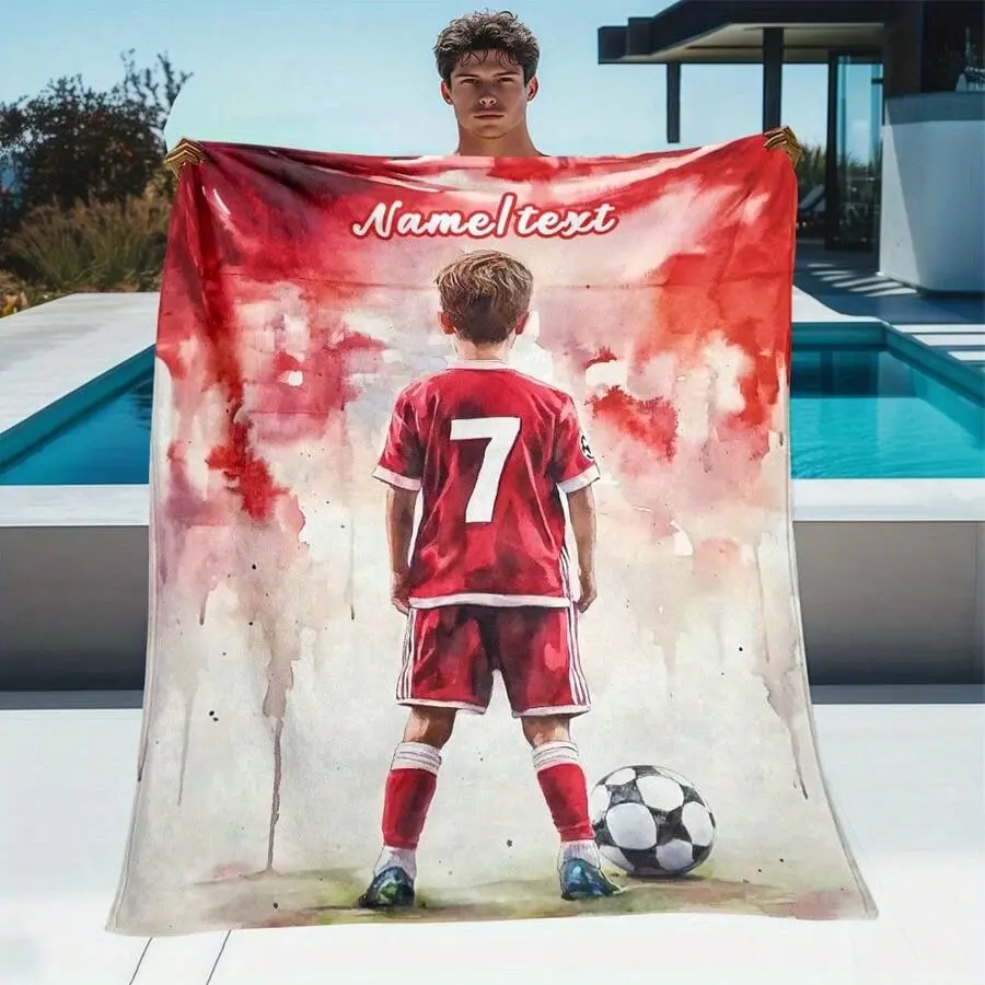 Soft Cozy Flannel Throw Blanket, Personalized Soccer Player Custom Name & Number Blanket, Football Art Portrait Blanket, Great for Sports Fans, Birthday, Father’s Day, Christmas, Baby Shower and All Holiday Gifts decorative