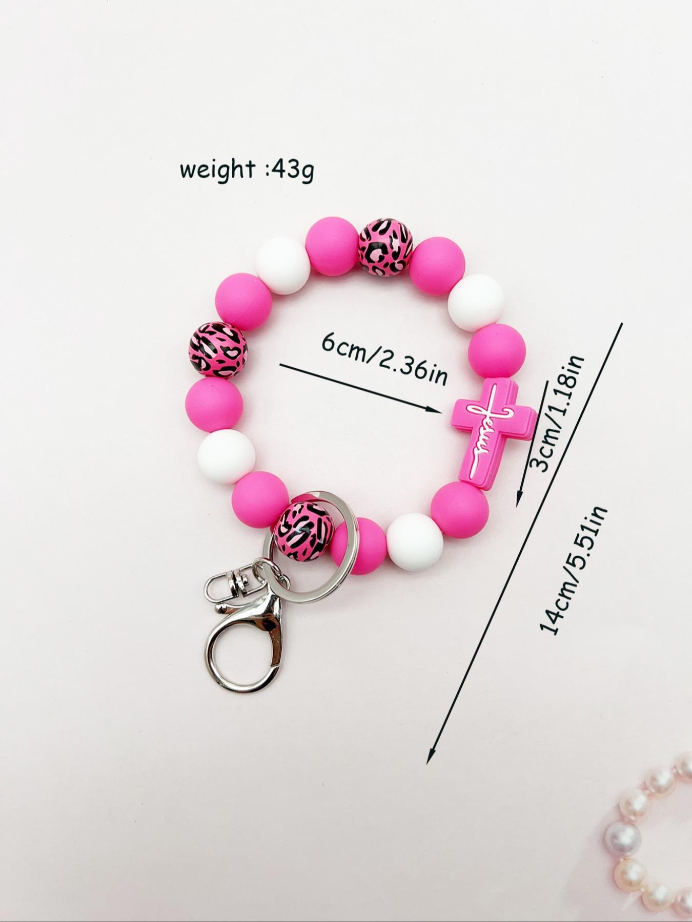 Leopard Wood Beads Keychain, Multi-colored Silicone Beads, Crossover Letters Bag Pendant, Car Key Pendant, Gift for Friends