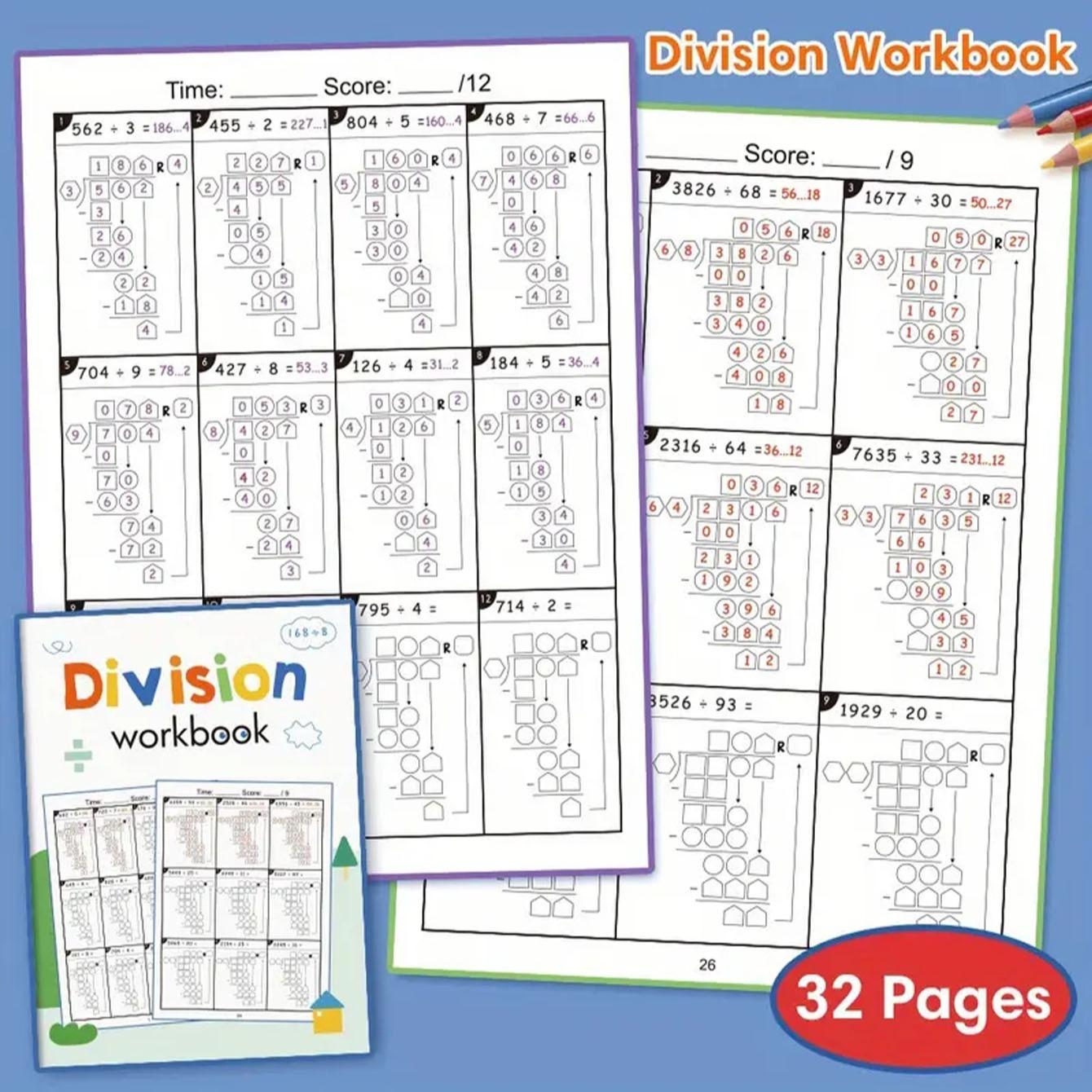 Math Practice Workbook for Grade 3-5 Students, Multiplication & Division Problems Book, Educational Math Activity Book for Daily Use, Classroom Mathematical Skills