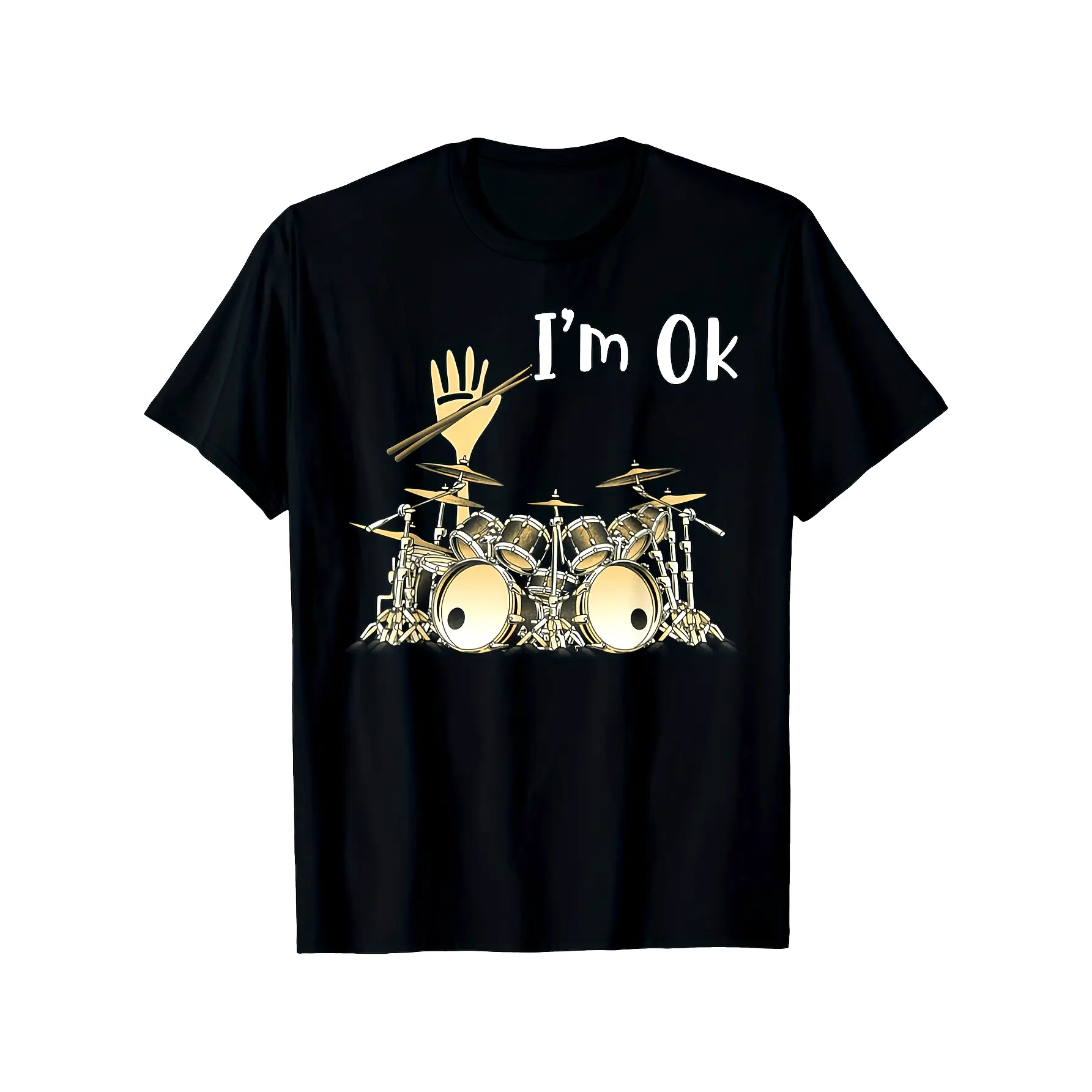 I'Ok Men's & Unisex Vintage Drummer T-Shirt - Retro Music Tee with Drum Instrument, Short Sleeve Round Neck Casual Shirt Suitable for Dads, Music Lovers, Car Culture Enthusiasts, - Wear, PLUS SIZE