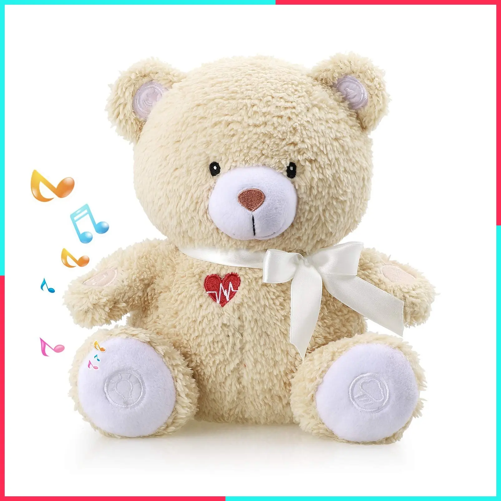 Newborn Baby Sleep Soother with Mom's Heartbeat White Noise Machine, Bear Plush Sleeping Aid with Cry Sensor, Night Light & 9 Soothing Sounds, Classic Brown Infant Toy