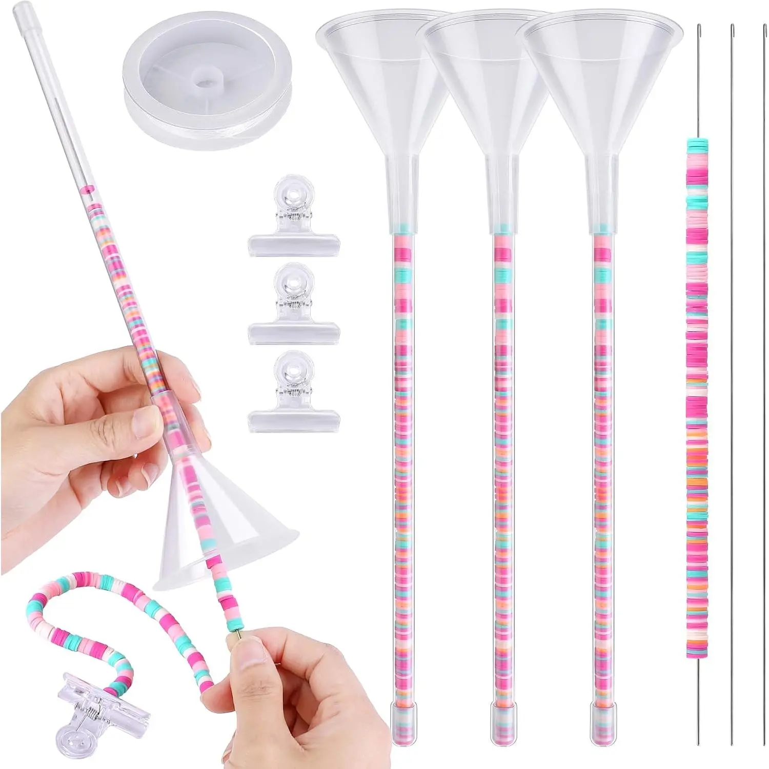 3 Pack Beading Funnel Bracelet Making Kit- Clay Bead Beading Tools Kit- Beading Funnel Beading  for 0.24" Clay Beads  Making, Bracelets, Necklaces (Not Include Clay Beads)