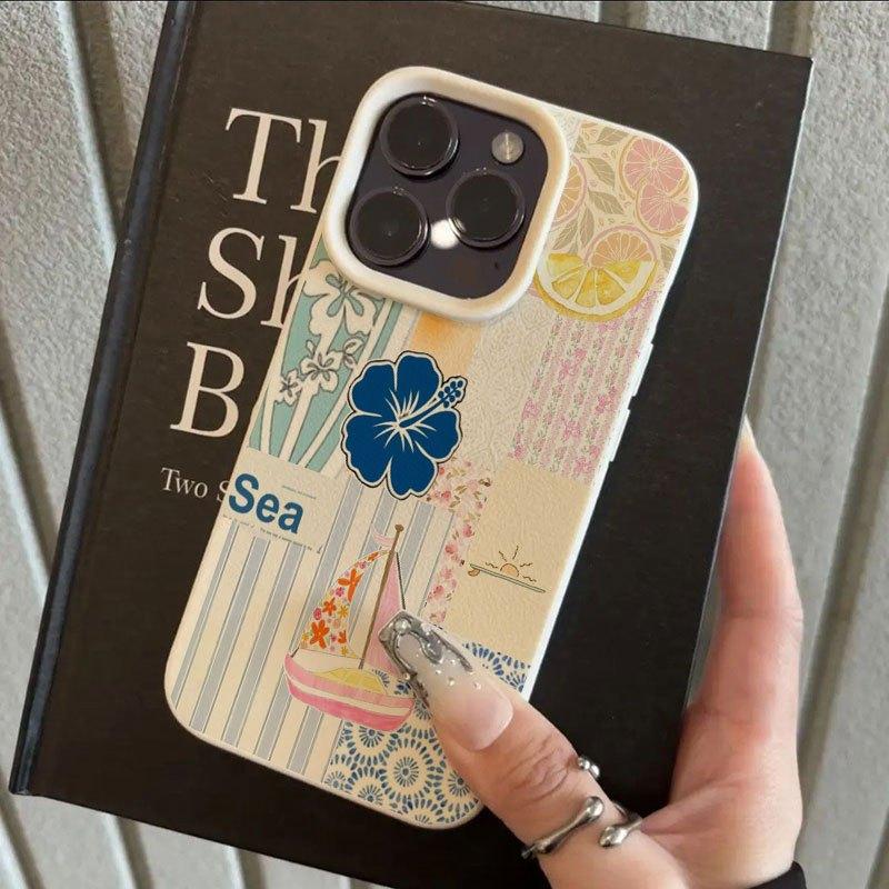 Phone Case - Fresh Seaside Collage Art Patterns Suitable for Iphone 16 Pro Max Cases, Compatible with Iphone 15 Pro Max/14/16 Plus/15/13 Pro/12/11. Easy TPU, Drop-Resistant, Stylish Protective Cover with High Aesthetic Appeal