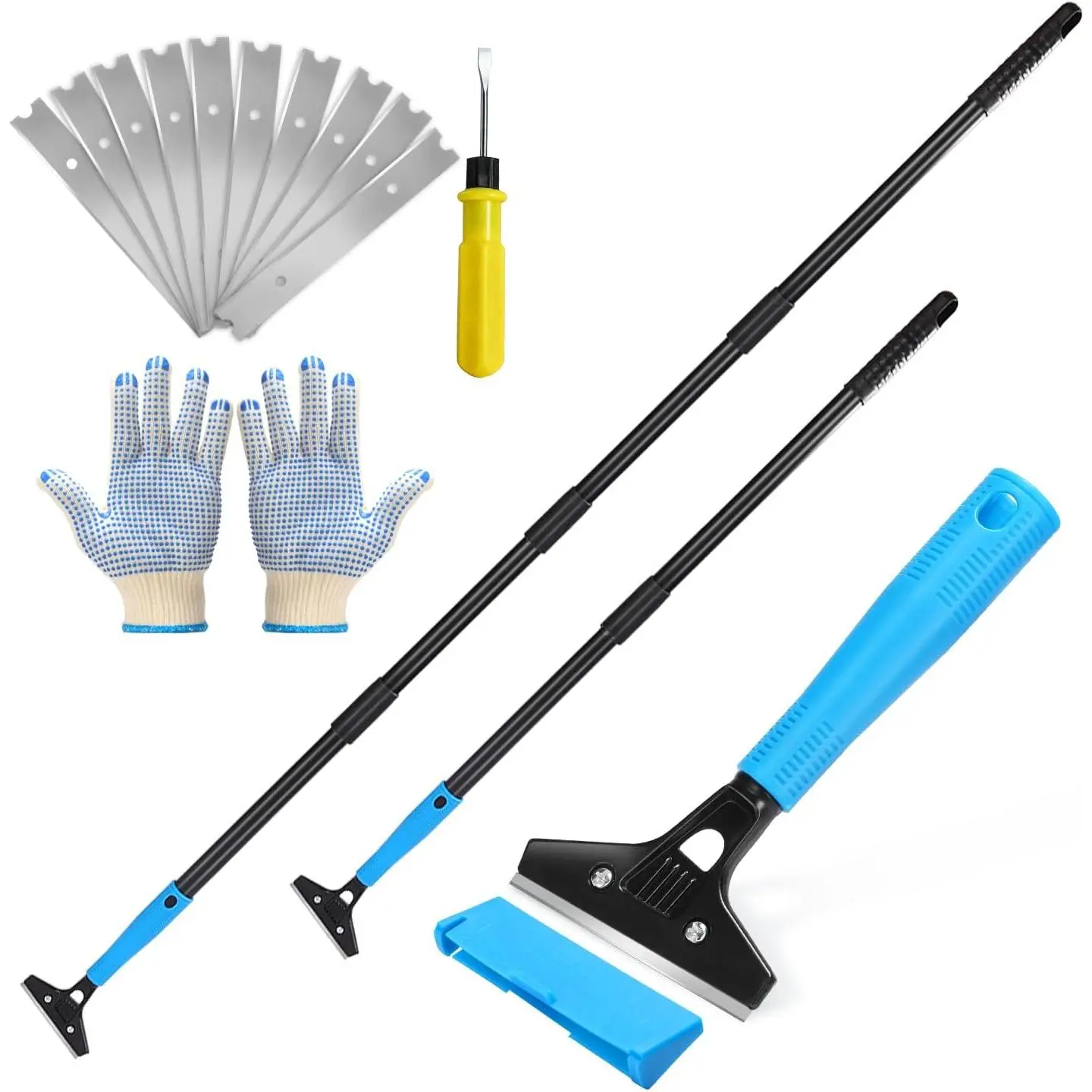 Floor Scraper Heavy Duty, Adjustable 8"-72" Long Handle Razor Blade Scraper Tool, 4 Inch Durable Paint Scraper for Cleaning Floors Walls Tile Glass Adhesive Wallpaper Popcorn Ceiling Gum (2 Pack)