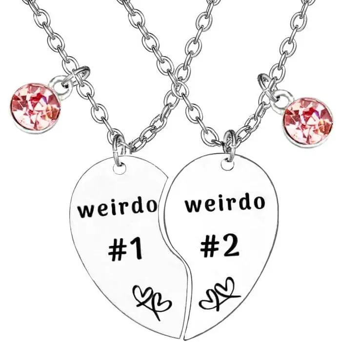 Weirdo Necklace Heart Bff for 4   Necklaces Sister Friendship Stainless Steel