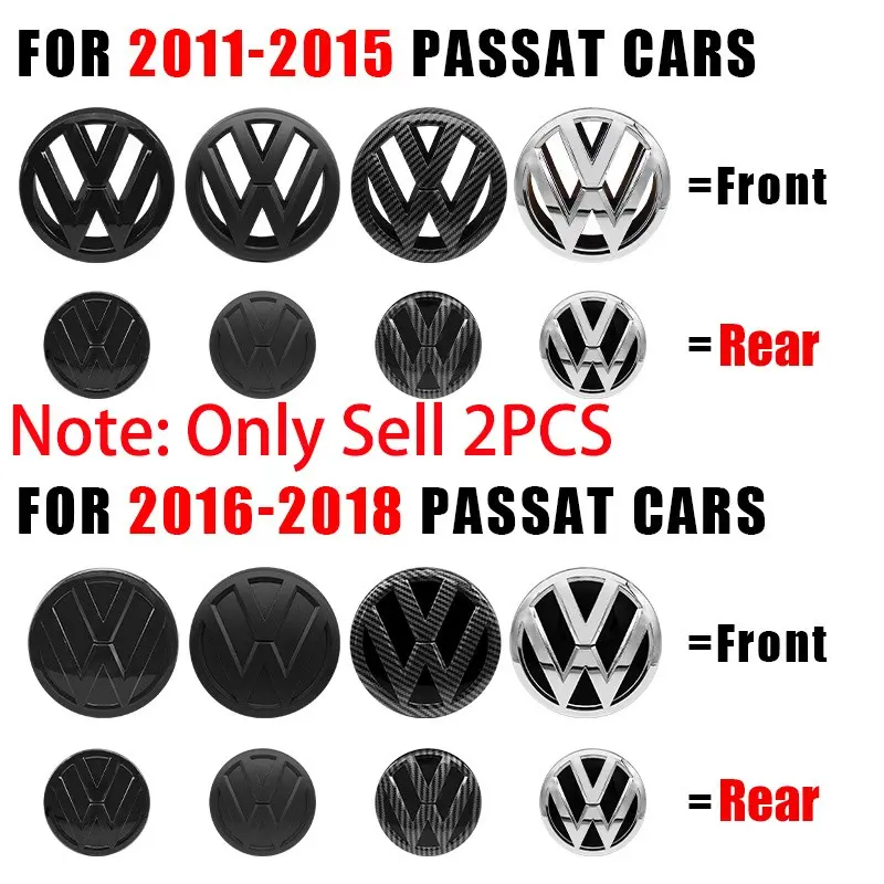2pcs ABS Car Front Hood Logo Cover Emblem For Volkswagen VW PASSAT B6 B7 2011-2015 Passat B8 16-2018 Rear Trunk Badge Accessory Vehicle Exterior Decoration