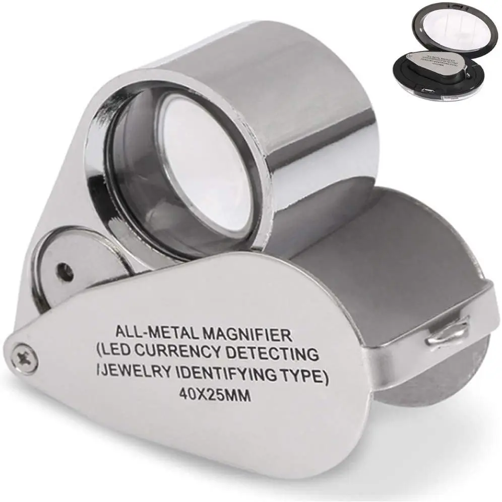 40X Metal Illuminated  Loop Magnifier, Magnifying Glass with LED Light Pocket Folding Jewelers Loupe for  Detecting Jewlers Identifying Type Lupe